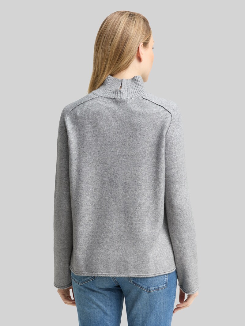 Tom Tailor Loose Fit Strickpullover mit Stehkragen - Medium Silver Grey Melange