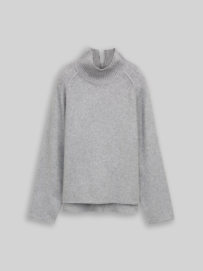 Tom Tailor Loose Fit Strickpullover mit Stehkragen - Medium Silver Grey Melange