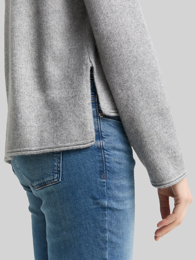 Tom Tailor Loose Fit Strickpullover mit Stehkragen - Medium Silver Grey Melange