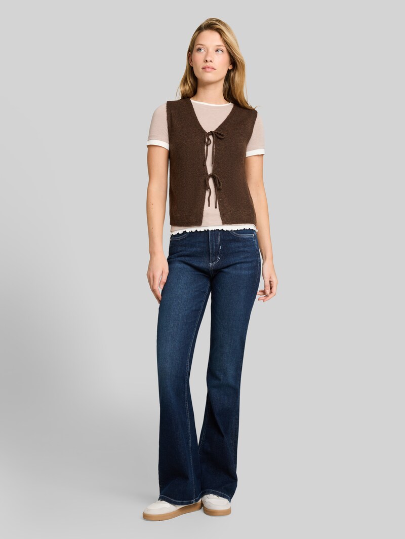 Tom Tailor Strickweste mit Schleifen - Cool Dark Brown Melange