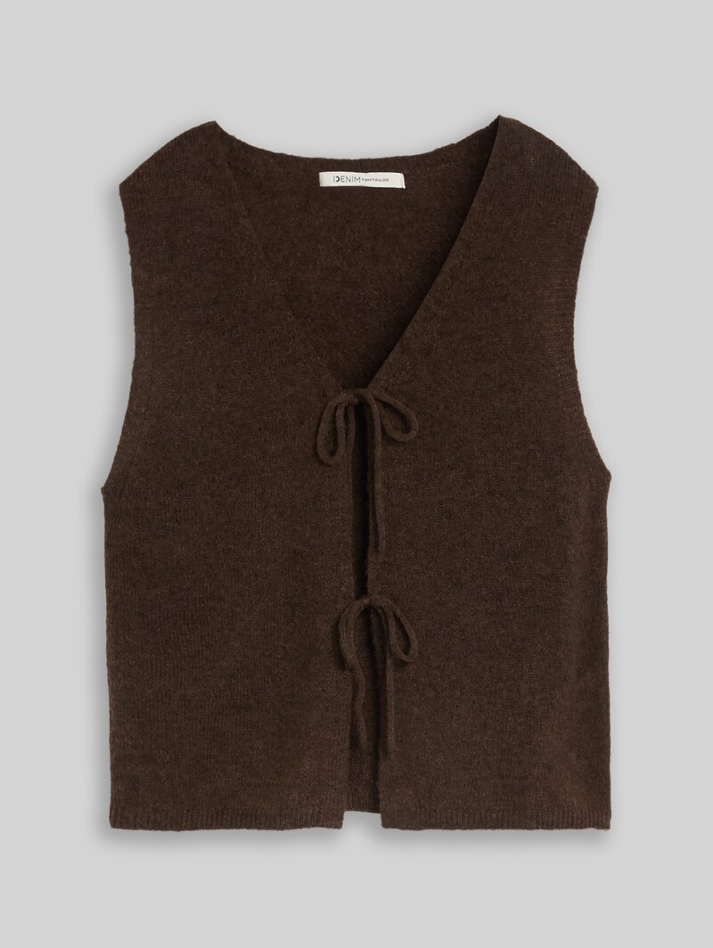 Tom Tailor Strickweste mit Schleifen - Cool Dark Brown Melange