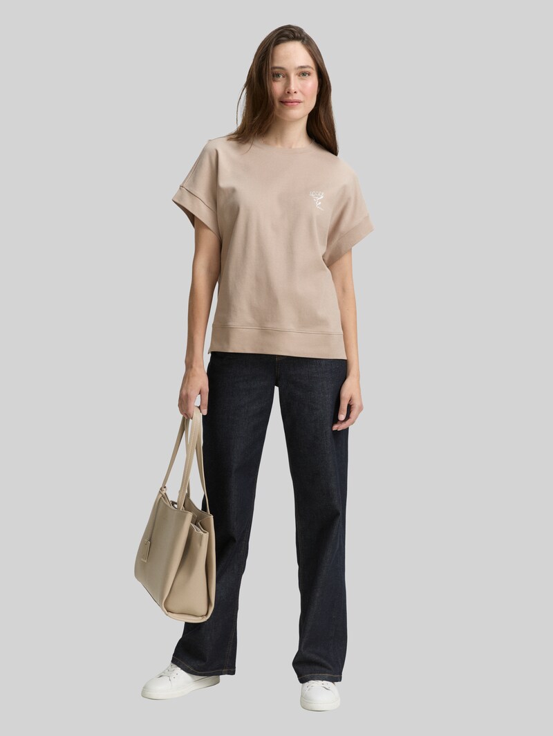 Tom Tailor Loose Fit T-Shirt mit Print - Soft Taupe Grey