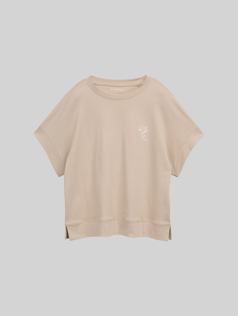 Tom Tailor Loose Fit T-Shirt mit Print - Soft Taupe Grey