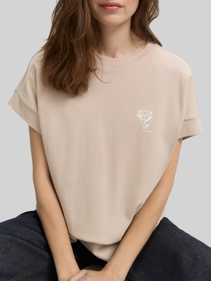 Tom Tailor Loose Fit T-Shirt mit Print - Soft Taupe Grey