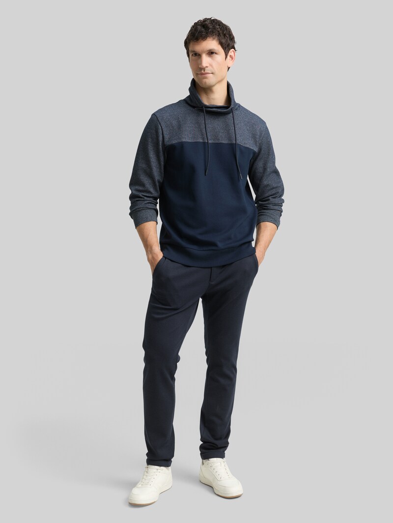 Tom Tailor Snood Sweatshirt mit Struktur-Mix - Navy Fine Yd Stripe