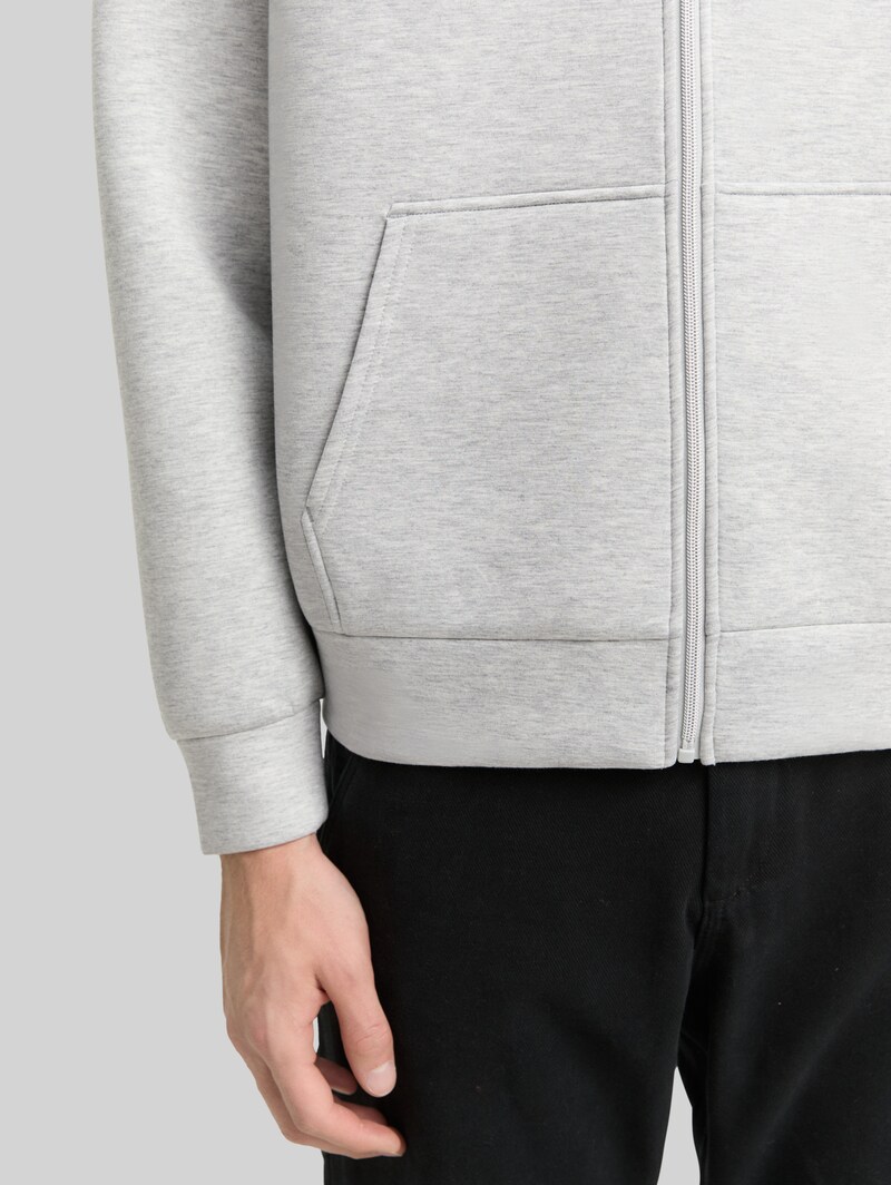 Tom Tailor Relaxed Fit Hoodie Sweatjacke aus Scuba - Light Stone Grey Melange
