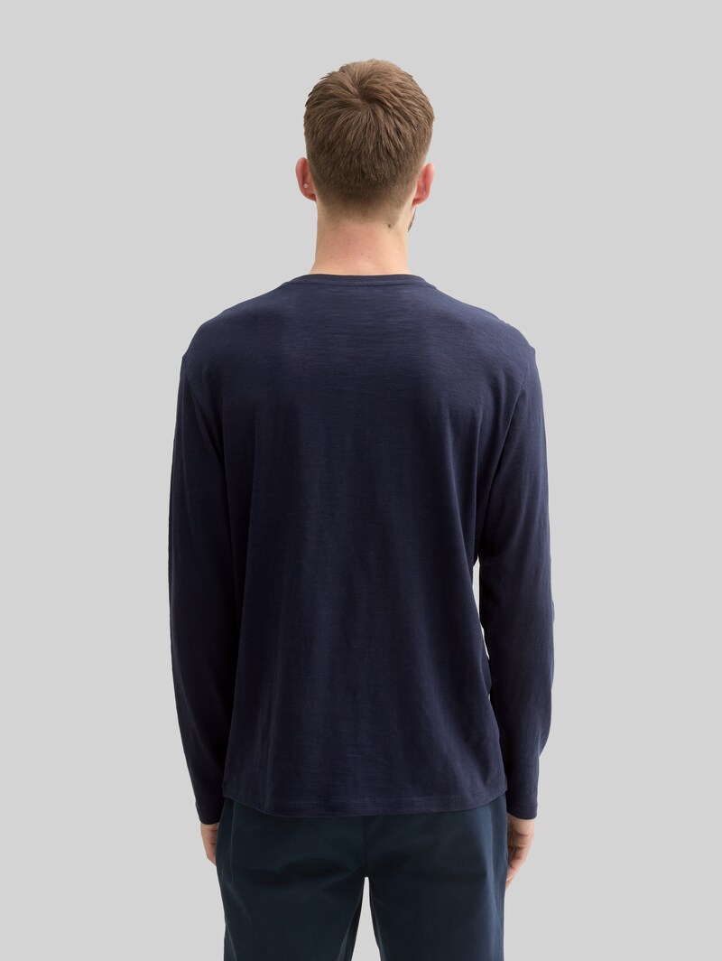 Tom Tailor Henley Langarmshirt aus Baumwolle - Knitted Navy