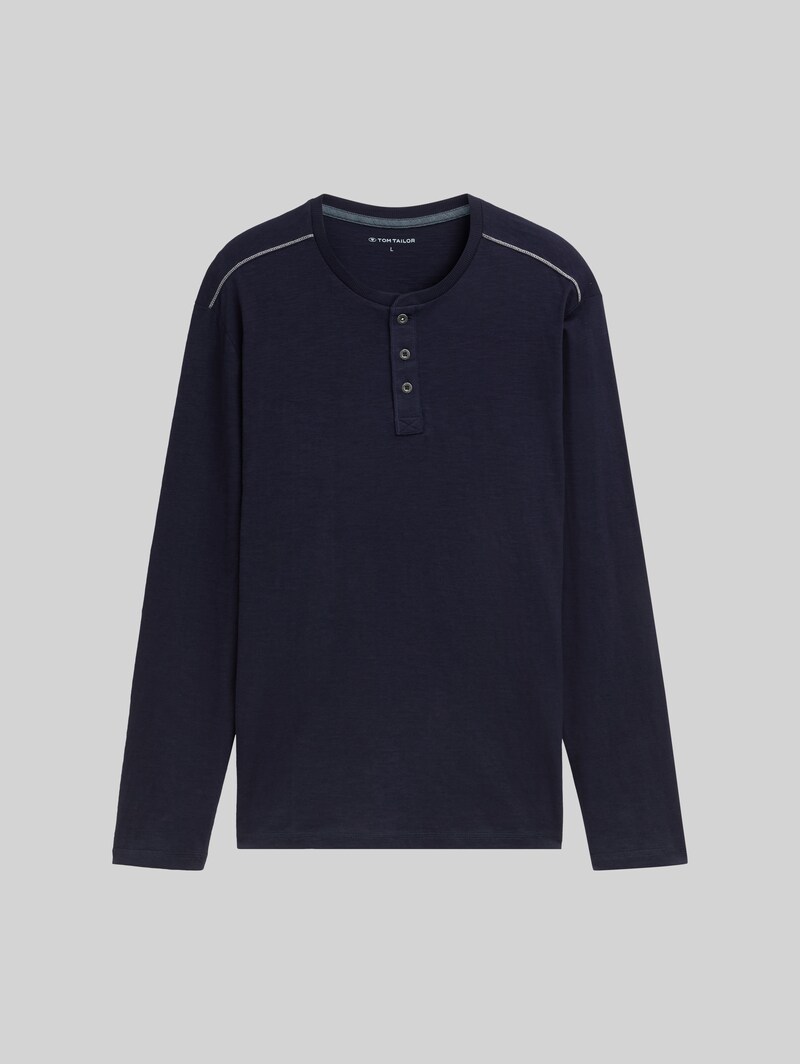 Tom Tailor Henley Langarmshirt aus Baumwolle - Knitted Navy