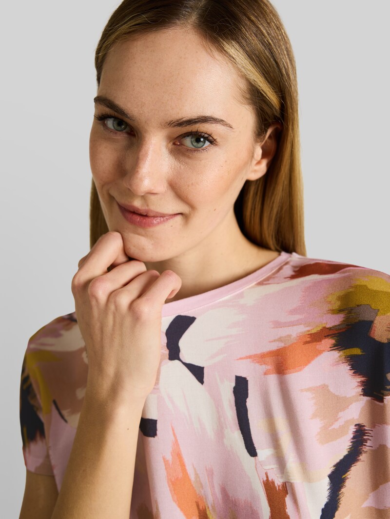Tom Tailor T-Shirt im Material-Mix - Big Abstract Flower Print