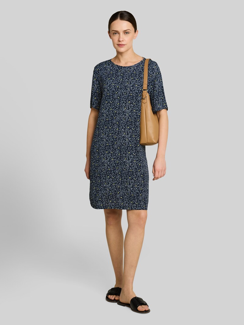 Tom Tailor Loose Fit Kleid mit Cut-Out-Detail - Navy Small Leaves Design