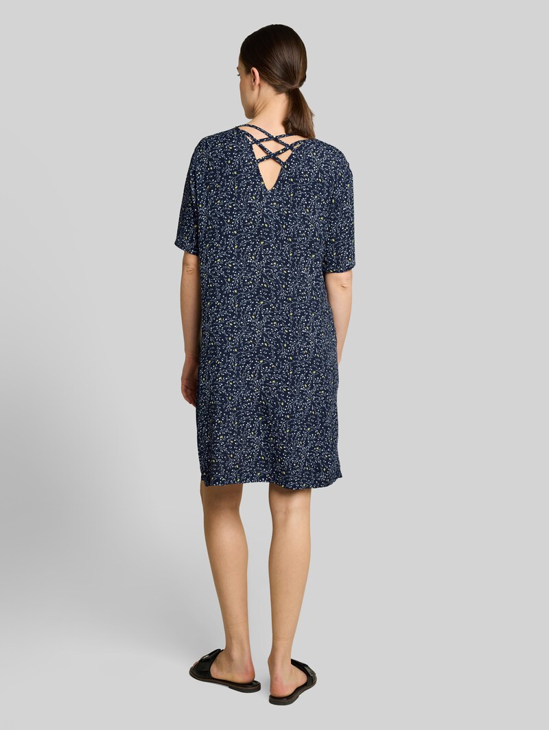 Tom Tailor Loose Fit Kleid mit Cut-Out-Detail - Navy Small Leaves Design