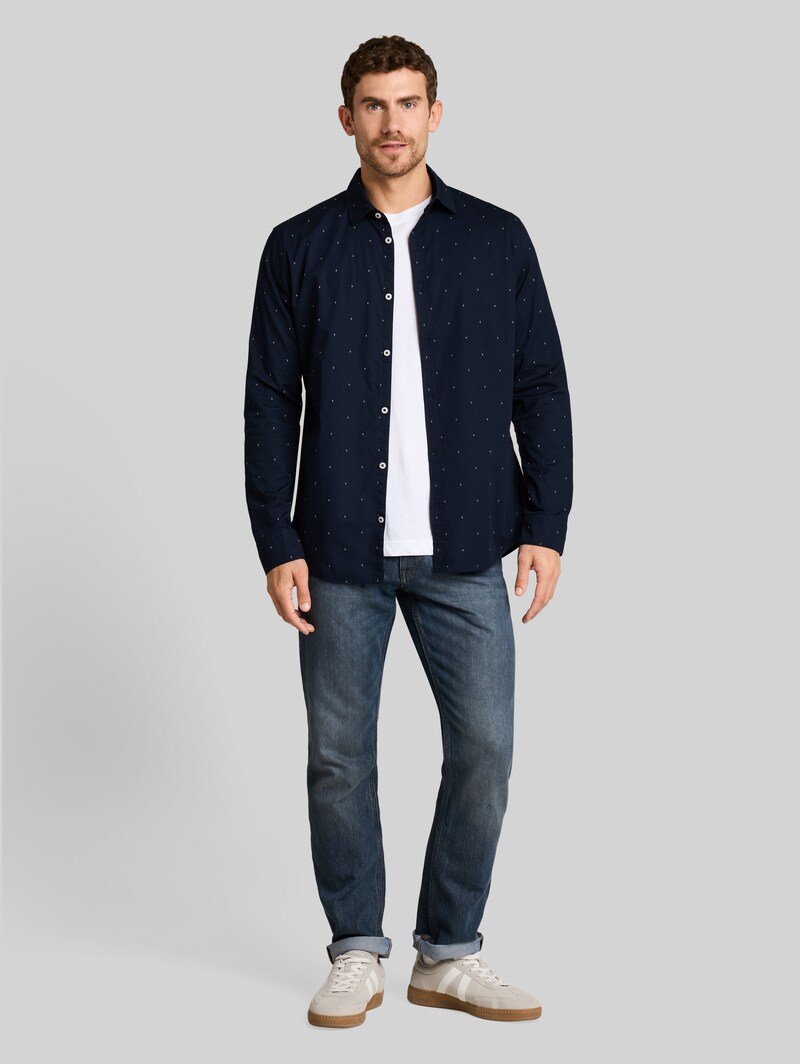Tom Tailor Fitted Hemd mit Stretch - Dark Blue White Dot Design