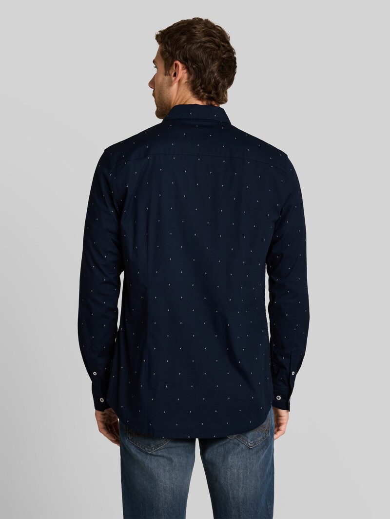 Tom Tailor Fitted Hemd mit Stretch - Dark Blue White Dot Design