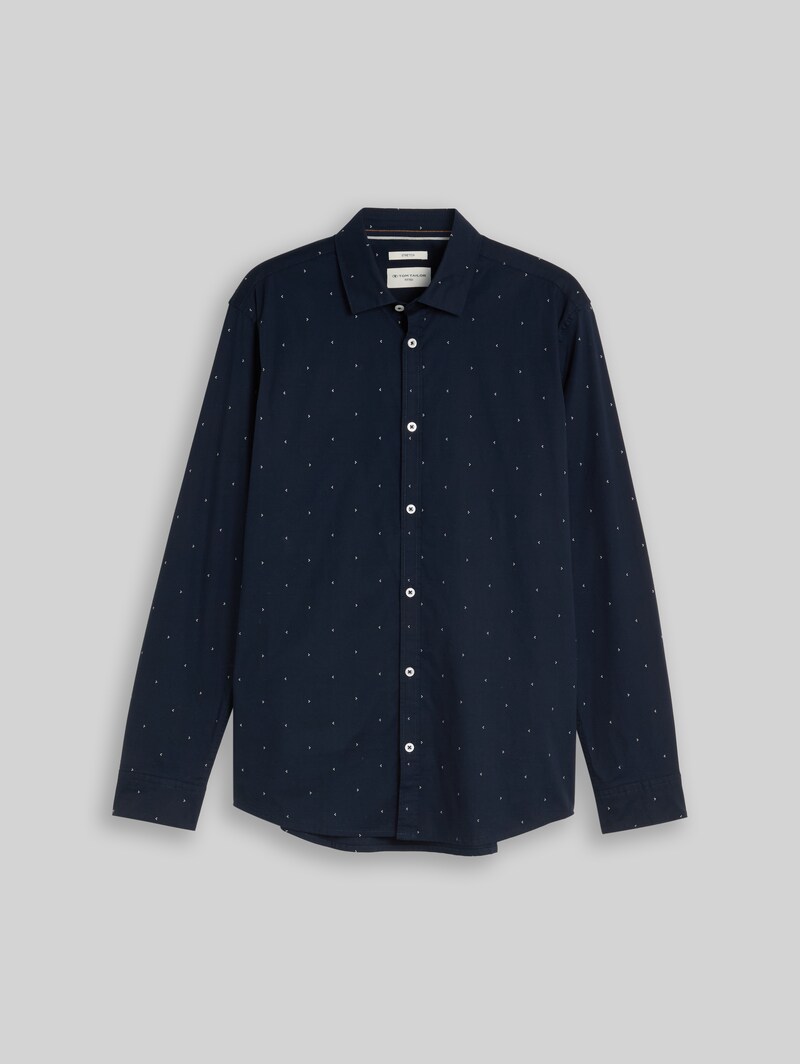 Tom Tailor Fitted Hemd mit Stretch - Dark Blue White Dot Design