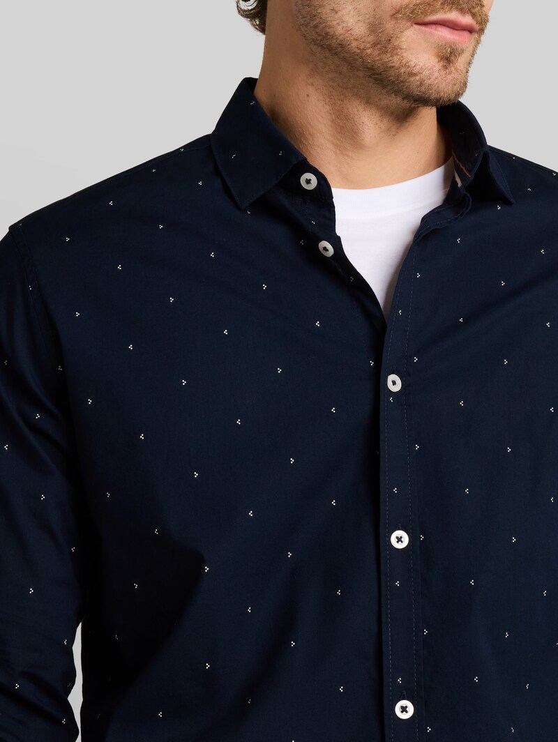 Tom Tailor Fitted Hemd mit Stretch - Dark Blue White Dot Design