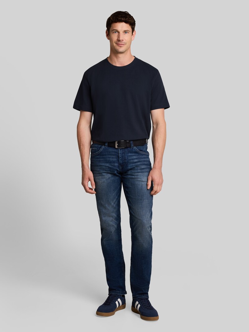 Tom Tailor Piqué T-Shirt mit Logo-Badge - Sky Captain Blue