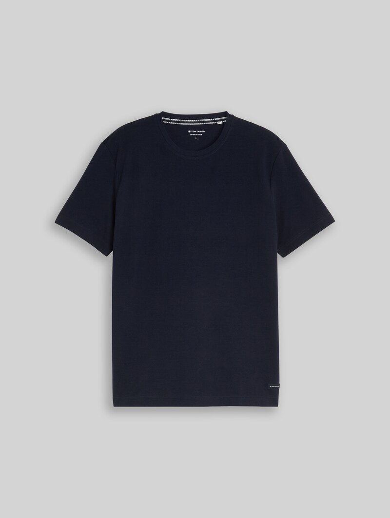Tom Tailor Piqué T-Shirt mit Logo-Badge - Sky Captain Blue