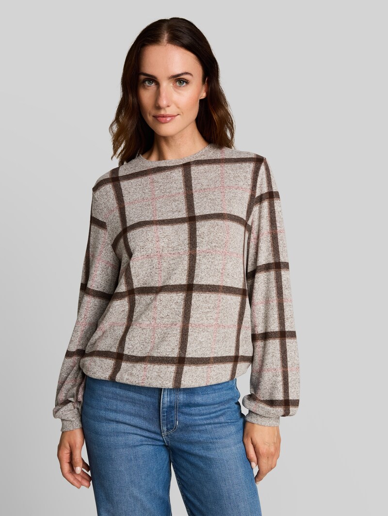 Tom Tailor Cosy Langarmshirt mit Muster - Brown Melange Check Tom Tailor Cosy Langarmshirt mit Muster - Brown Melange Check