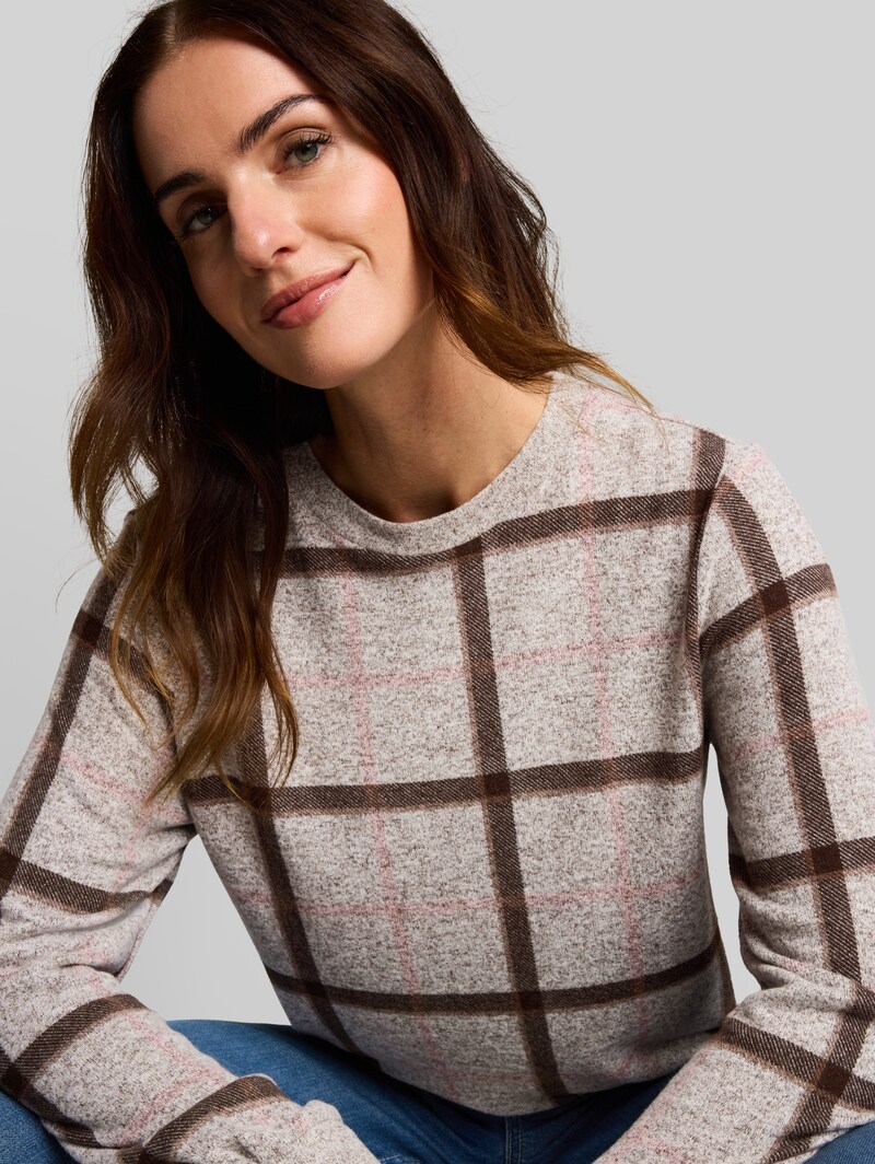 Tom Tailor Cosy Langarmshirt mit Muster - Brown Melange Check