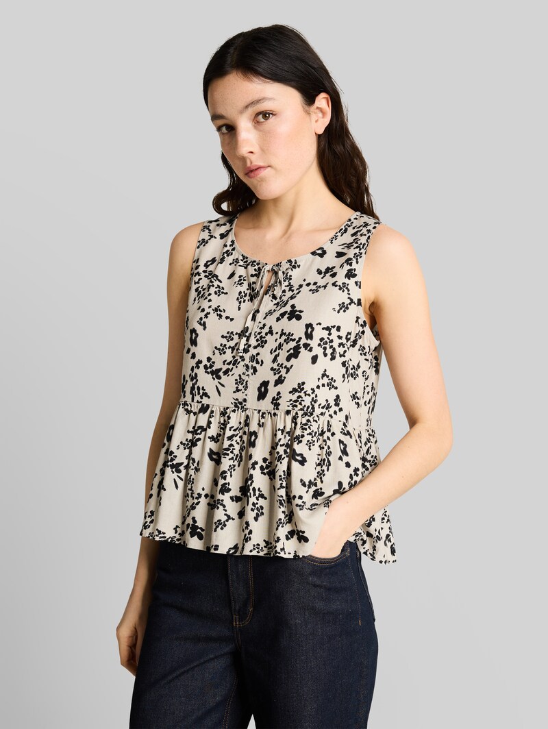 Tom Tailor Blusentop mit Leinenanteil - Beige Black Flower Print Tom Tailor Blusentop mit Leinenanteil - Beige Black Flower Print