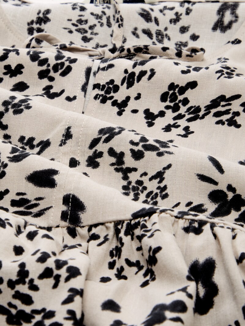 Tom Tailor Blusentop mit Leinenanteil - Beige Black Flower Print