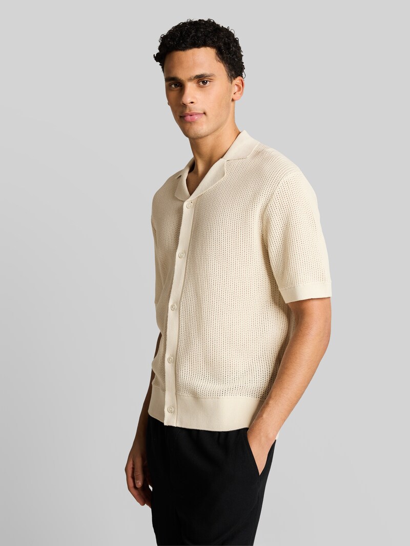 Tom Tailor Strickhemd mit Resort Kragen und Knopfleiste - Greyish White Tom Tailor Strickhemd mit Resort Kragen und Knopfleiste - Greyish White