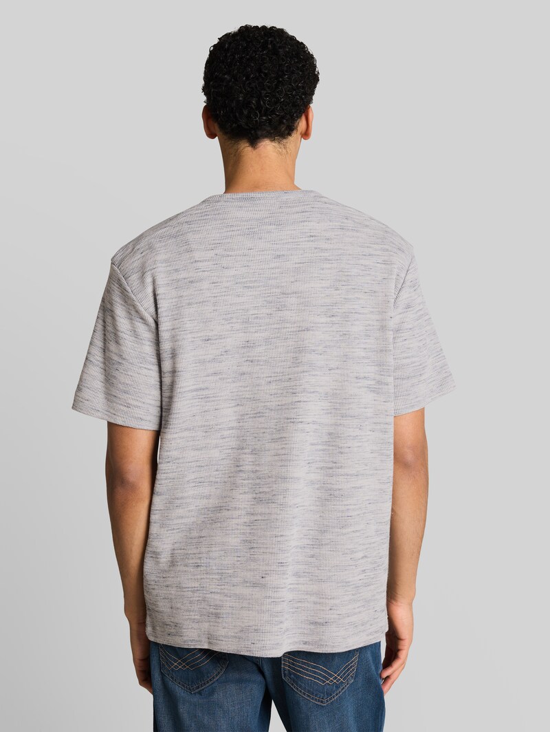 Tom Tailor Henley T-Shirt in Melange-Optik - White Grey Waffle Inject