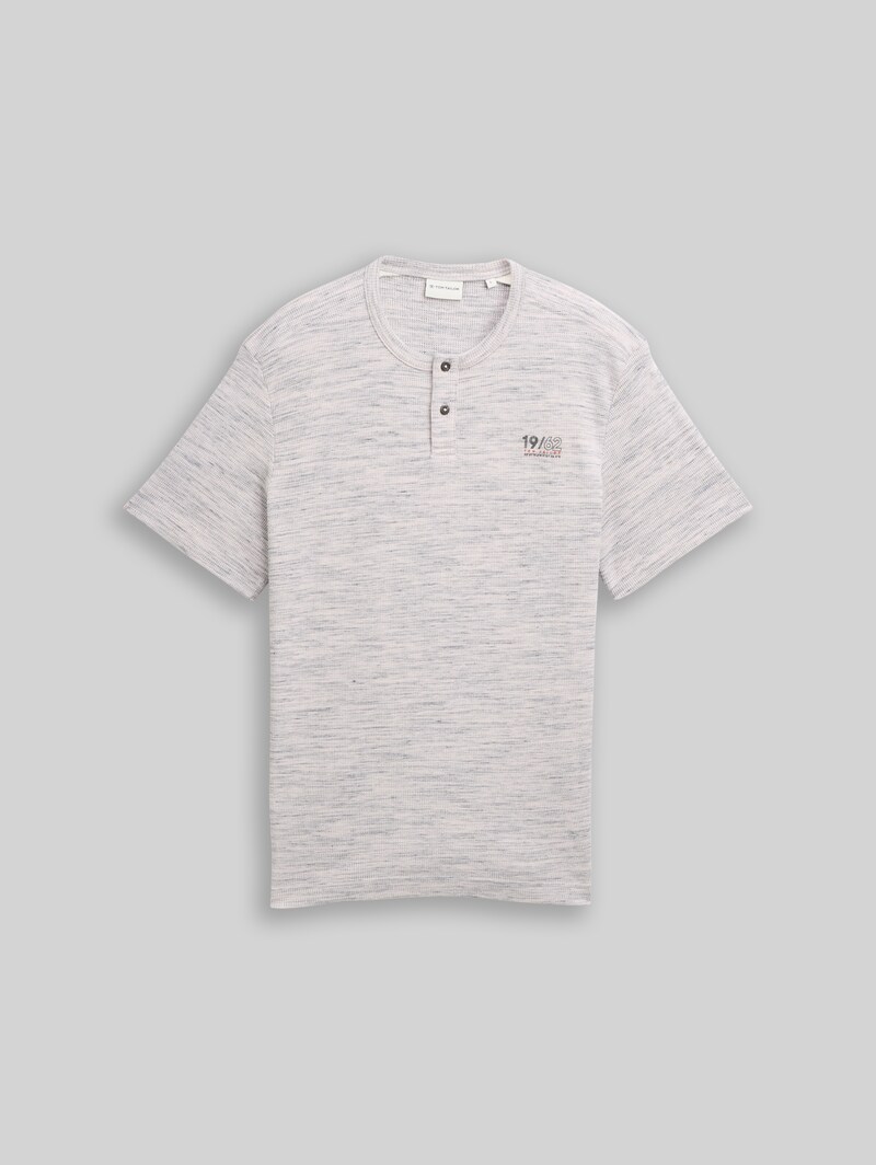 Tom Tailor Henley T-Shirt in Melange-Optik - White Grey Waffle Inject
