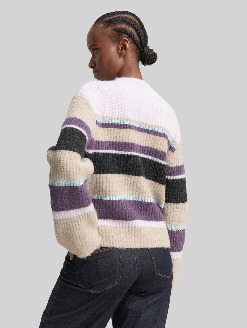 Tom Tailor Relaxed Fit Strickpullover mit Streifenmuster - Beige Lilac Multicolor Stripe