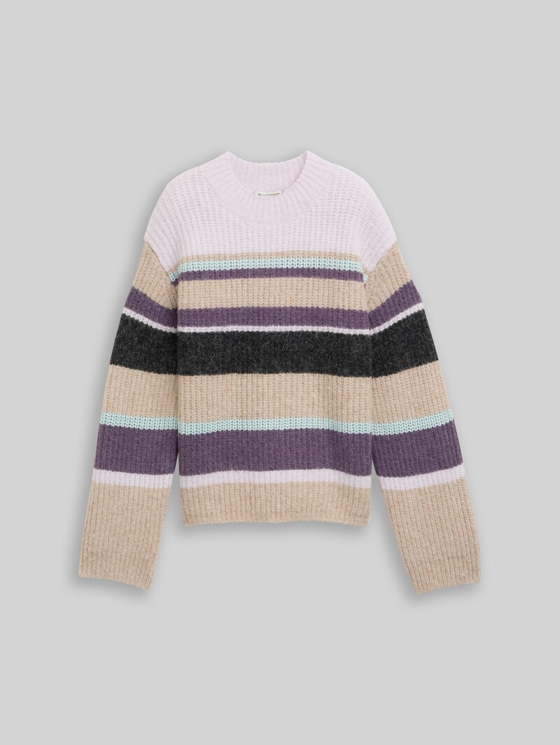 Tom Tailor Relaxed Fit Strickpullover mit Streifenmuster - Beige Lilac Multicolor Stripe