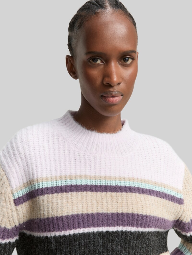 Tom Tailor Relaxed Fit Strickpullover mit Streifenmuster - Beige Lilac Multicolor Stripe
