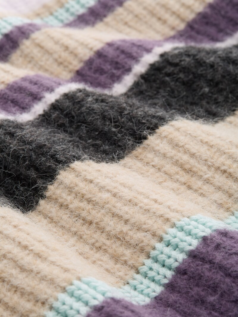 Tom Tailor Relaxed Fit Strickpullover mit Streifenmuster - Beige Lilac Multicolor Stripe
