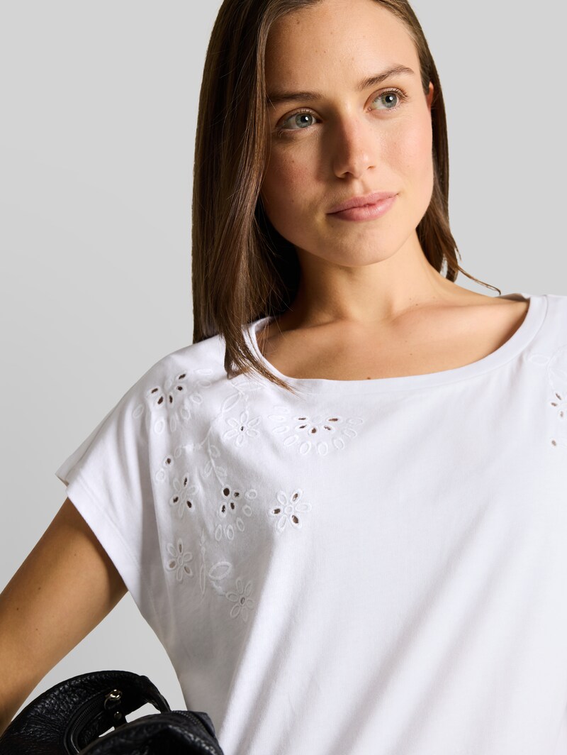 Tom Tailor T-Shirt mit Lochstickereien - White