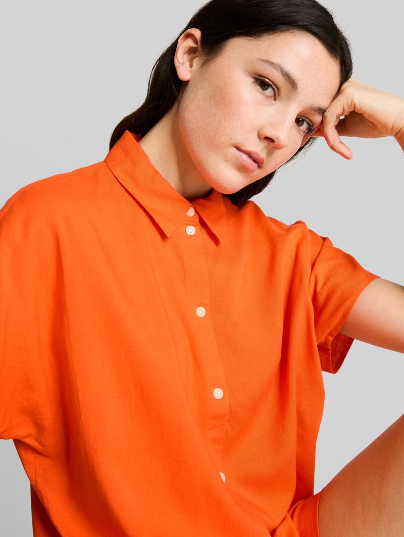 Tom Tailor Boxy Fit Bluse mit Leinenanteil - Fiery Orange