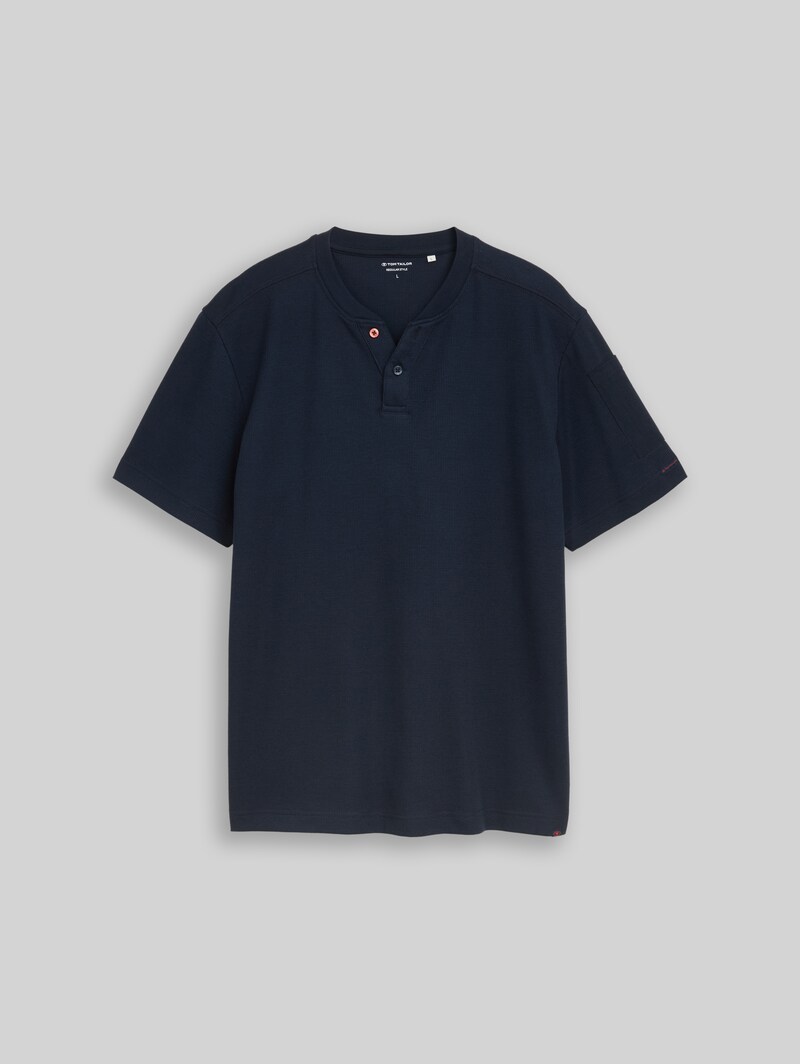Tom Tailor Henley T-Shirt mit Waffelstruktur - Sky Captain Blue