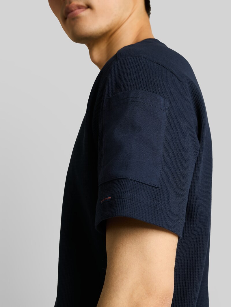 Tom Tailor Henley T-Shirt mit Waffelstruktur - Sky Captain Blue