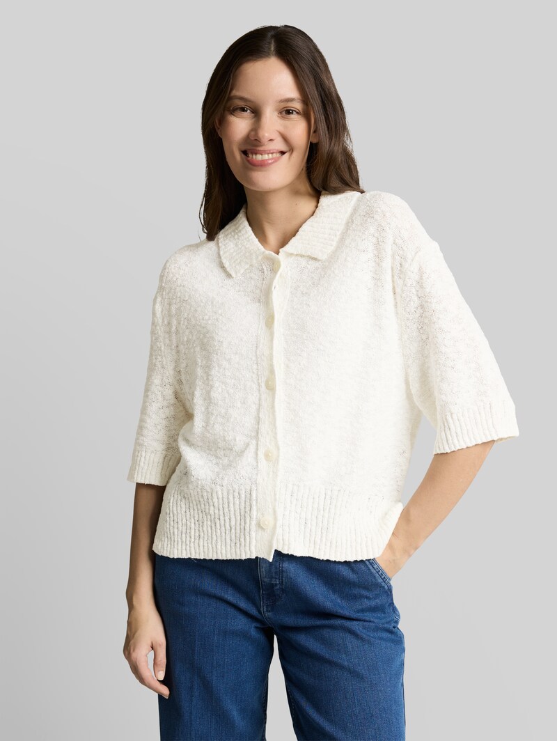 Tom Tailor Loose Fit Bouclé Cardigan mit Kragen - Whisper White Tom Tailor Loose Fit Bouclé Cardigan mit Kragen - Whisper White