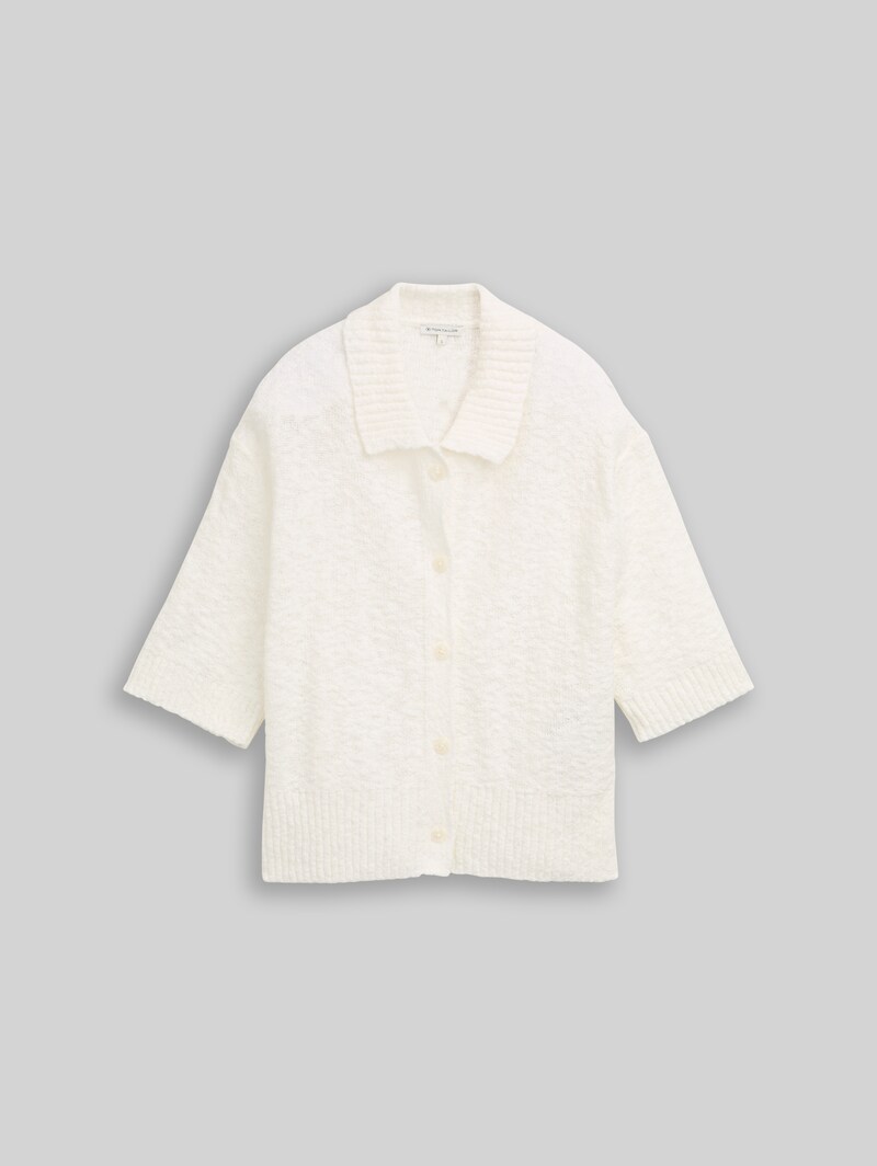 Tom Tailor Loose Fit Bouclé Cardigan mit Kragen - Whisper White