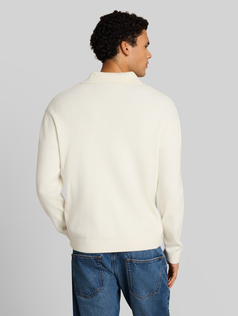 Tom Tailor Relaxed Fit Strickpullover mit Polokragen - Gardenia White