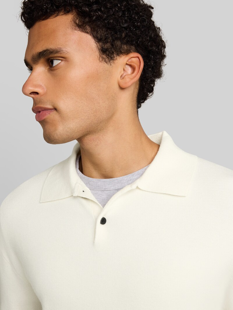Tom Tailor Relaxed Fit Strickpullover mit Polokragen - Gardenia White