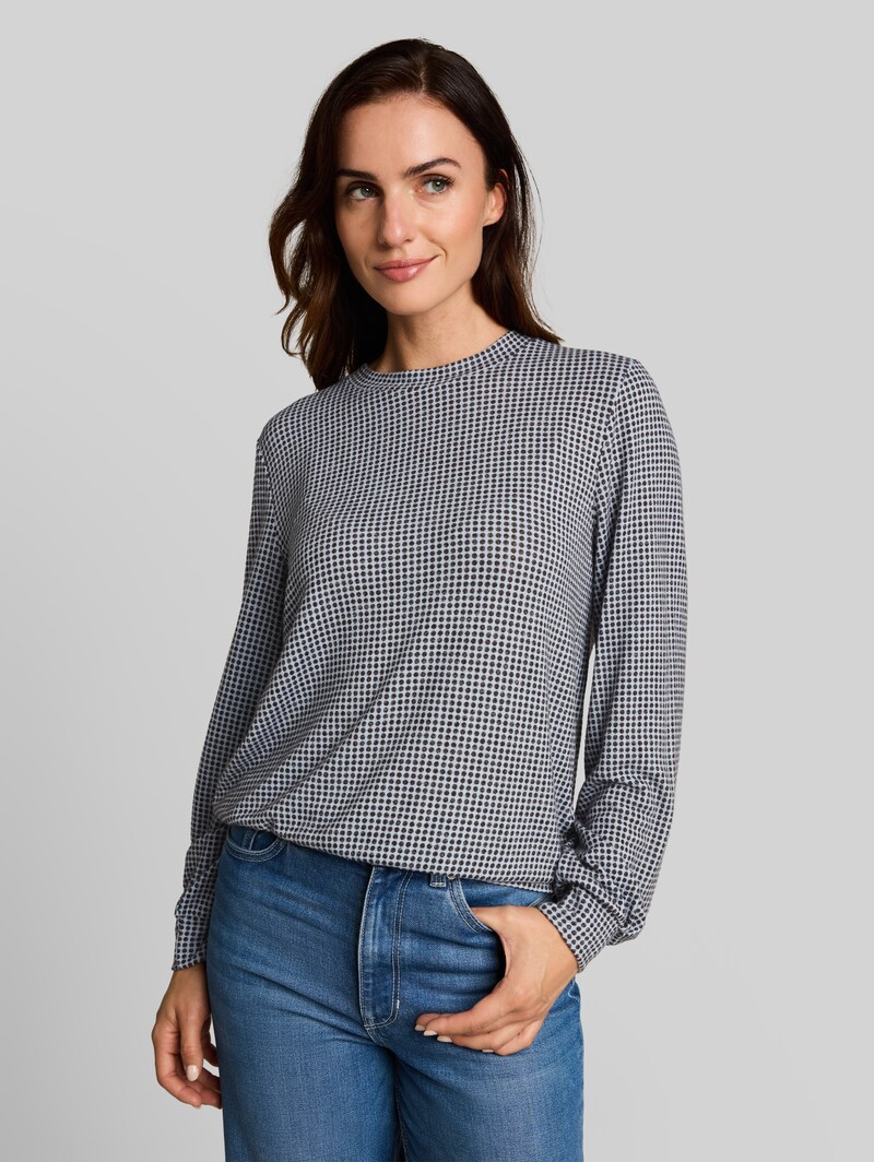 Tom Tailor Cosy Langarmshirt mit Muster - Brown Dot On Blue Melange Tom Tailor Cosy Langarmshirt mit Muster - Brown Dot On Blue Melange