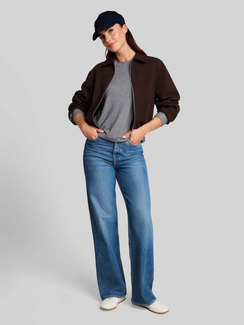 Tom Tailor Cosy Langarmshirt mit Muster - Brown Dot On Blue Melange