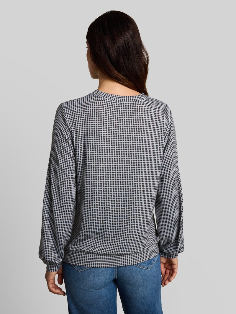 Tom Tailor Cosy Langarmshirt mit Muster - Brown Dot On Blue Melange