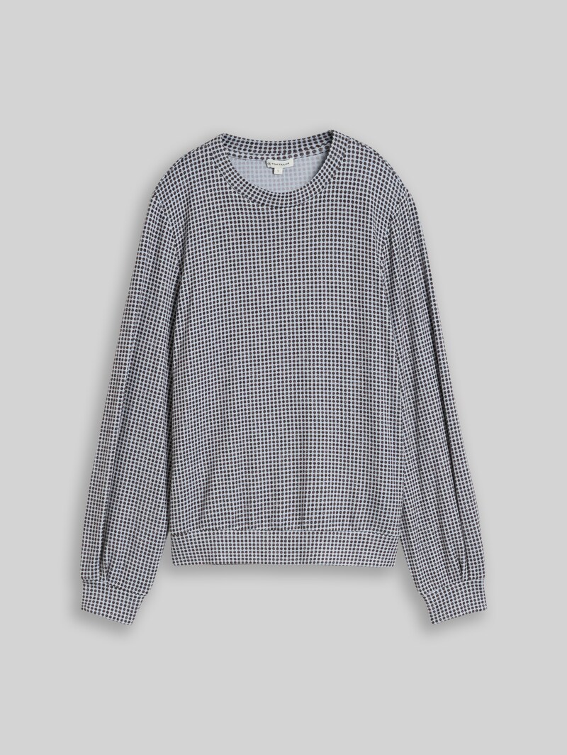 Tom Tailor Cosy Langarmshirt mit Muster - Brown Dot On Blue Melange