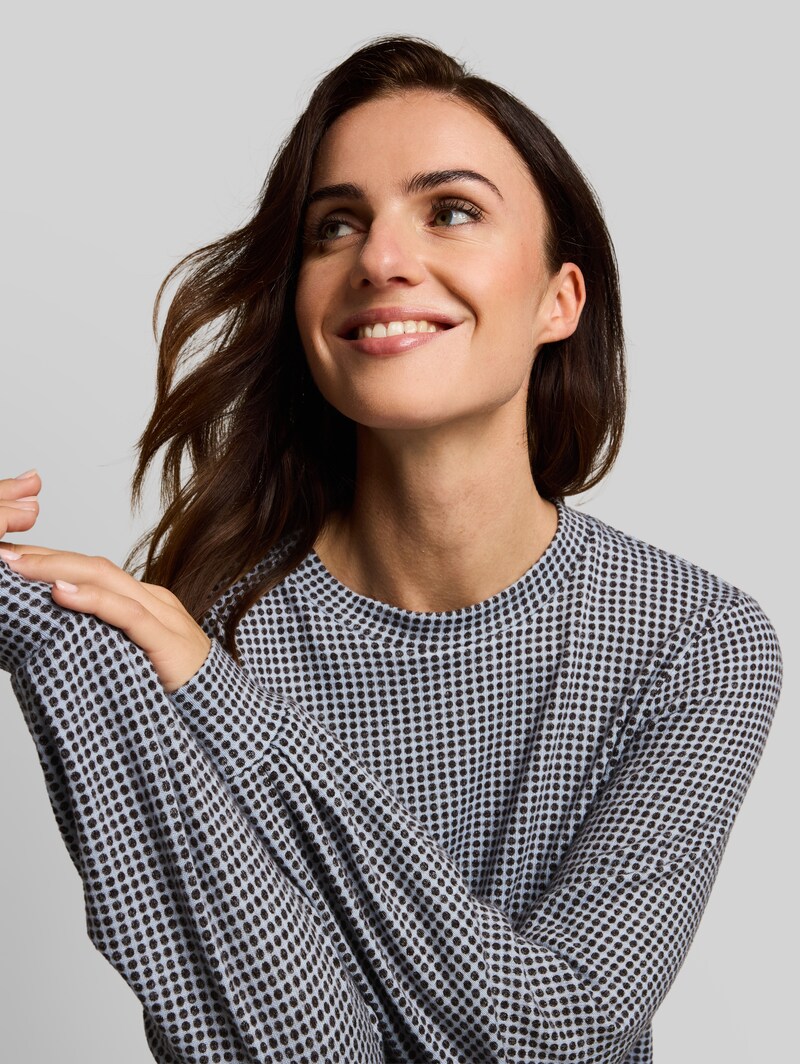 Tom Tailor Cosy Langarmshirt mit Muster - Brown Dot On Blue Melange