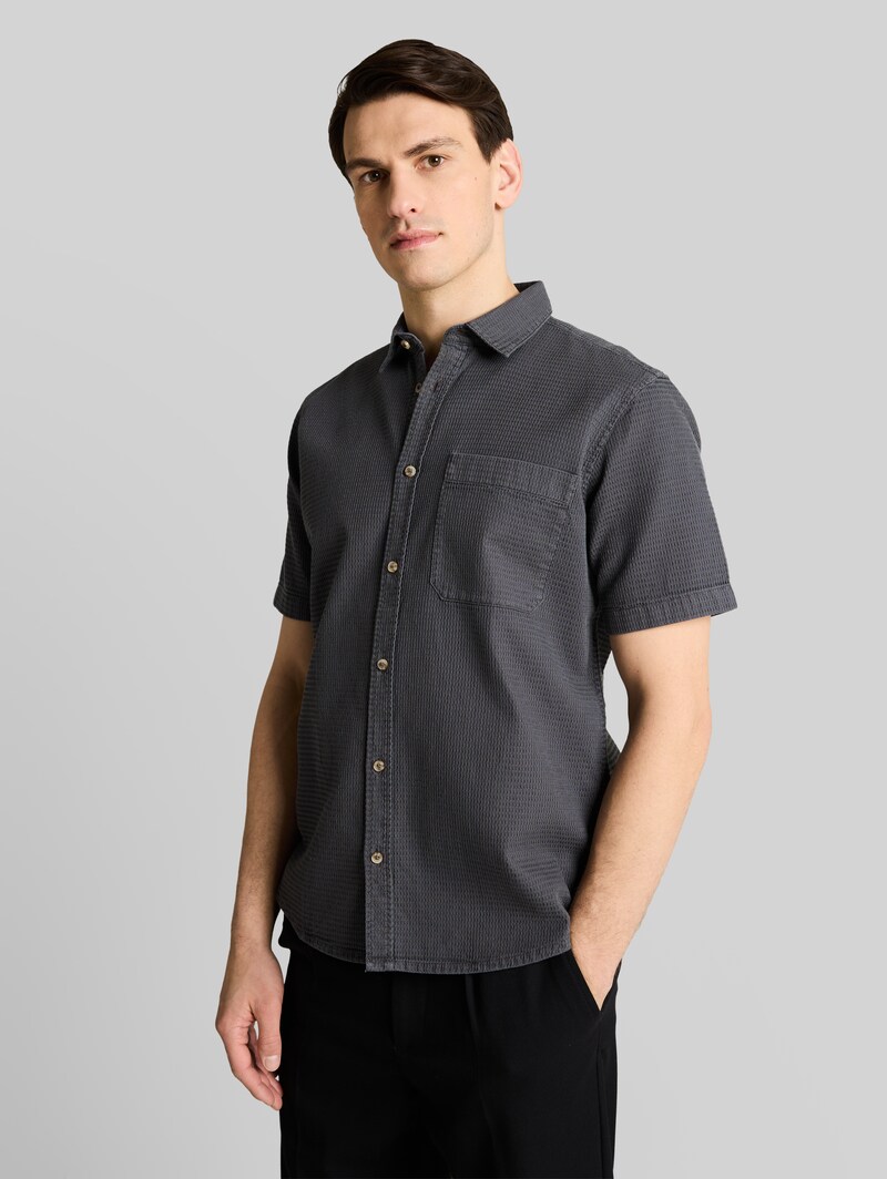 Tom Tailor Regular Fit Kurzarmhemd mit Waffelstruktur - Tarmac Grey Tom Tailor Regular Fit Kurzarmhemd mit Waffelstruktur - Tarmac Grey