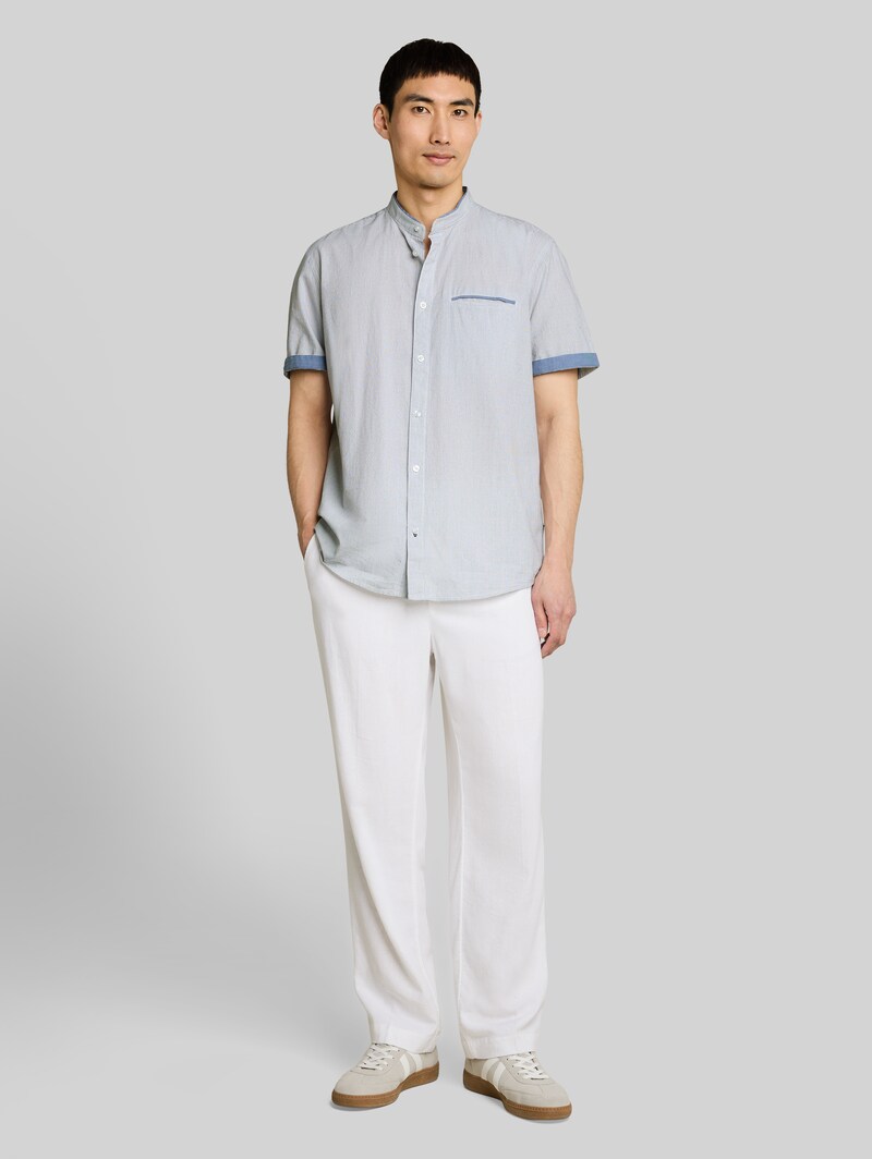 Tom Tailor Regular Fit Kurzarmhemd mit Stehkragen - White Navy Small Stripe