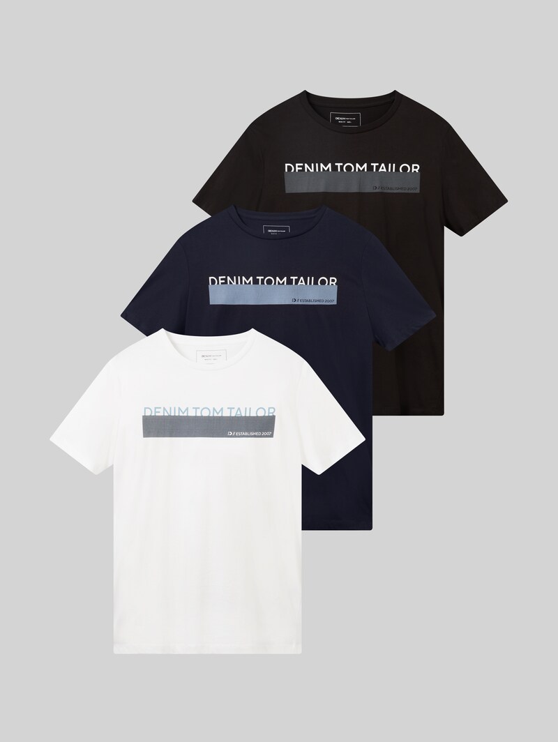 Tom Tailor T-Shirt mit Print im 3er-Pack - Black