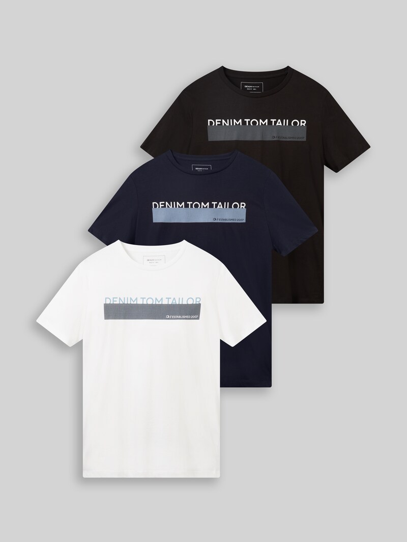Tom Tailor T-Shirt mit Print im 3er-Pack - Black
