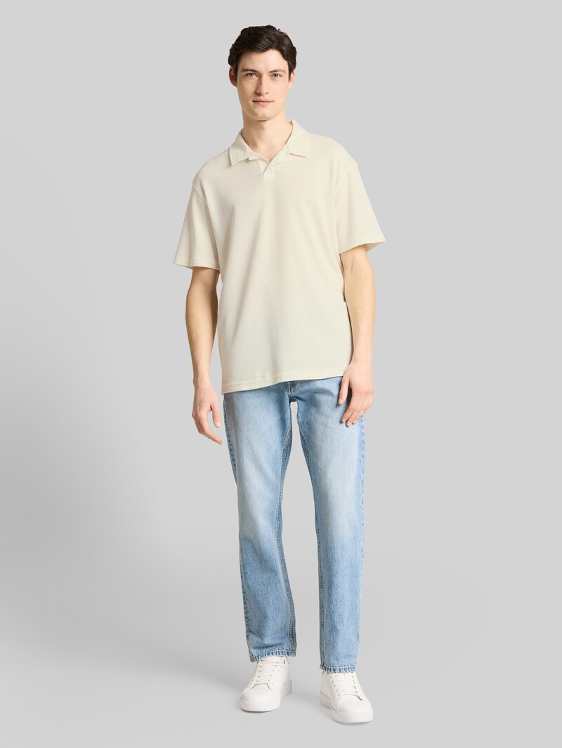 Tom Tailor Relaxed Fit Resort Poloshirt mit Waffelstruktur - Wool White